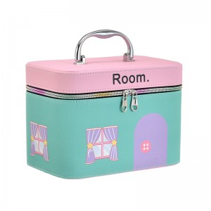 TRUST-U Large-capacity cosmetic bag with high-end girly house pattern, mirror, portable and multifunctional storage