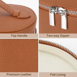 TRUST-U 2025 Ny PU-läder, avtagbar och delad necessär, rund, handhållen förvaringsväska för dam, sminkväska