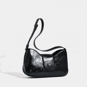 TRUST-U Black shoulder bag for women, retro style, new underarm bag, PU leather, fashionable and simple small square bag for commuting.