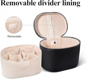 TRUST-U 2025 Ny PU-läder, avtagbar och delad necessär, rund, handhållen förvaringsväska för dam, sminkväska